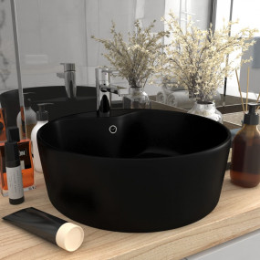 Luxury Wash Basin with Overflow Matt Black 14.2x5.1" Ce...