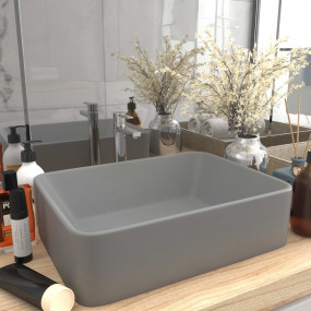 Luxury Wash Basin Matt Light Grey 16.1x11.8x4.7" Cerami...