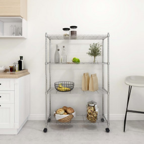 4-Tier Storage Shelf with Wheels 35.4x13.8x55.9" Chrome...