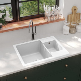 Kitchen Sink with Overflow Hole Double Basins White Gra...