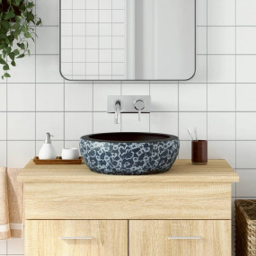 Countertop Basin Black and Blue Round 16.1x5.5" Ceramic