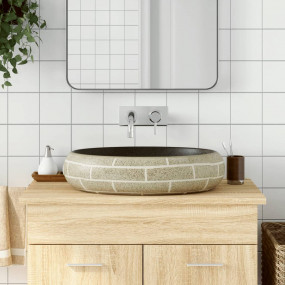 Countertop Basin Multicolored Oval 23.2x15.7x5.9" Ceram...