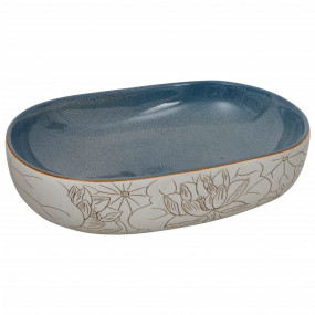 Countertop Basin Sand and Blue Oval 23.2x15.7x5.5" Cera...