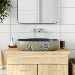 Countertop Basin Sand and Blue Oval 23.2x15.7x5.5" Cera...