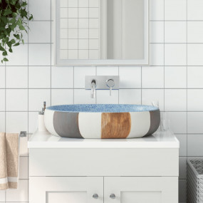Countertop Basin Multicolored Oval 23.2x15.7x5.5" Ceram...