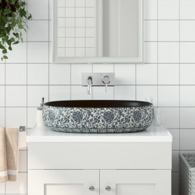 Countertop Basin Black and Blue Oval 23.2x15.7x5.5" Cer...