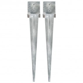 Ground Spikes 2 pcs Silver 5.5x5.5x35.8" Galvanized Ste...