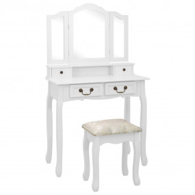 Dressing Table Set with Stool White 31.5x27.2x55.5" Pau...