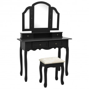 Dressing Table Set with Stool Black 39.4x15.7x57.5" Pau...