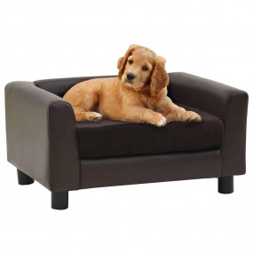 Dog Sofa Brown 23.6x16.9x11.8" Plush and Faux Leather