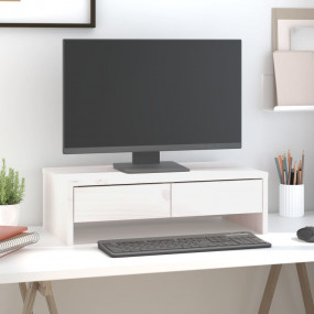 Monitor Stand White 19.7x10.6x5.9" Solid Wood Pine