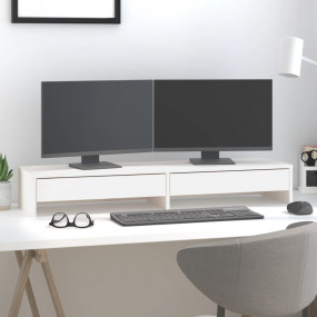 Monitor Stand White 39.4x10.6x5.9" Solid Wood Pine