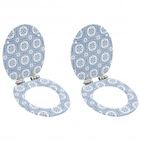 WC Toilet Seats 2 pcs with Soft Close Lids MDF Porcelai...