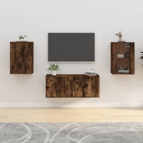 2 Piece Wall-mounted TV Cabinet Set Smoked Oak 15.7x13....