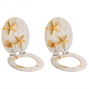 WC Toilet Seats 2 pcs with Soft Close Lids MDF Starfish...