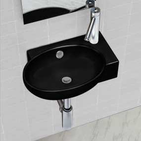 Ceramic Bathroom Sink Basin Faucet/Overflow Hole Black ...