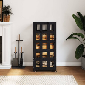 Log Holder with Wheels Black 15.7x19.3x43.3" Solid Wood...
