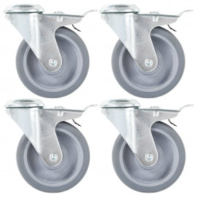 Bolt Hole Swivel Casters with Double Brakes 4 pcs 3.94 ...