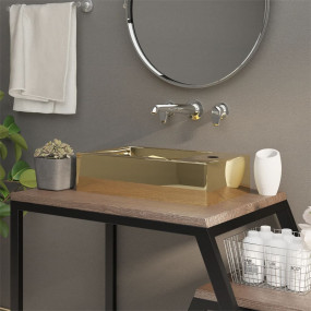 Wash Basin with Overflow 19.3x9.8x5.9" Ceramic Gold