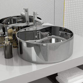 Wash Basin with Overflow 18.3x6.1" Ceramic Silver