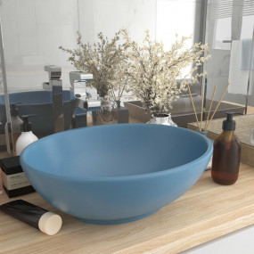 Luxury Basin Oval-shaped Matt Light Blue 15.7x13.0" Cer...