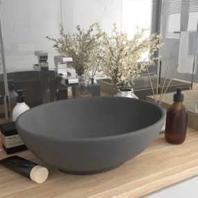 Luxury Basin Oval-shaped Matt Dark Grey 15.7x13.0" Cera...