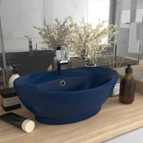 Luxury Basin Overflow Oval Matt Dark Blue 23.0x15.4" Ce...