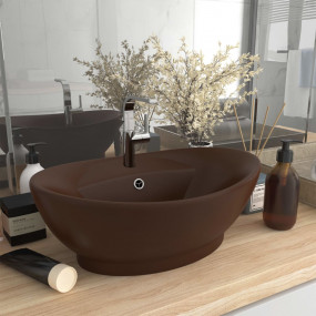 Luxury Basin Overflow Oval Matt Dark Brown 23.0x15.4" C...