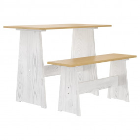 Dining Table with Bench "REINE" Honey Brown&White Solid...