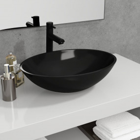 Basin Glass 19.7x14.6x5.5" Black
