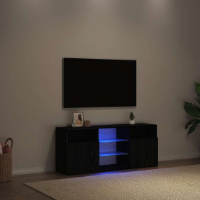 TV Cabinet with LED Lights Black Oak 47.2x11.8x19.7" En...