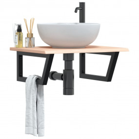 Basin Shelf Wall Mounted Steel and Solid Wood Oak