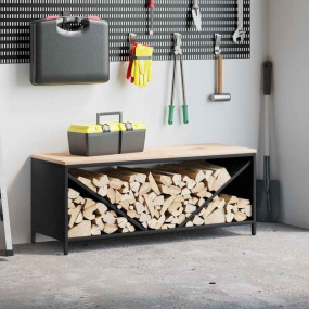 Firewood Rack with Wooden Top Black 39.6x14.0x15.7"