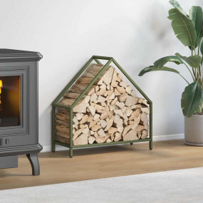 Firewood Rack Olive Green 23.6x9.8x23.6" Cold-rolled st...