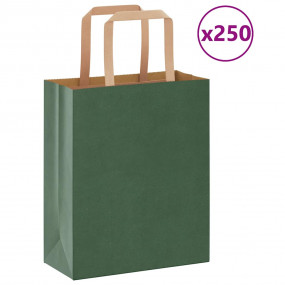 Paper Bags 250 pcs with Handles Green 18x8x22 cm