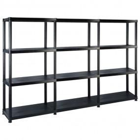 Storage Shelf 4-Tier Black 72.0x12.0x51.2" Plastic (3x1...