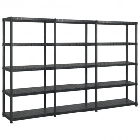 Storage Shelf 5-Tier Black 100.4x15.7x72.8" Plastic (3x...