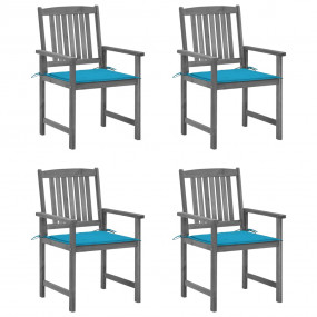 Patio Chairs with Cushions 4 pcs Grey Solid Acacia Wood