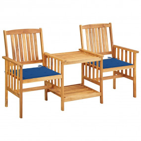 Patio Chairs with Tea Table and Cushions Solid Acacia W...
