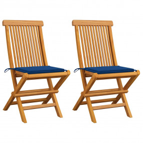 Patio Chairs with Royal Blue Cushions 2 pcs Solid Teak ...