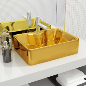 Wash Basin with Faucet Hole 18.9x14.6x5.3" Ceramic Gold