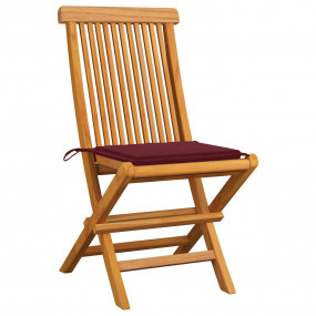 Patio Chairs with Wine Red Cushions 4 pcs Solid Teak Wo...