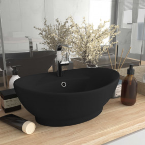 Luxury Basin Overflow Oval Matt Black 23.0x15.4" Cerami...
