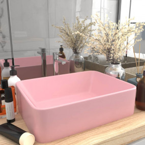 Luxury Wash Basin Matt Pink 16.1x11.8x4.7" Ceramic
