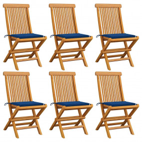 Patio Chairs with Royal Blue Cushions 6 pcs Solid Teak ...