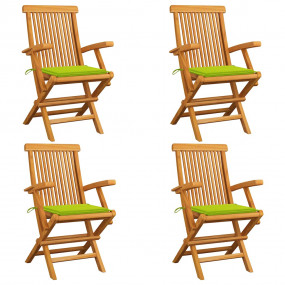 Patio Chairs with Bright Green Cushions 4pcs Solid Teak...