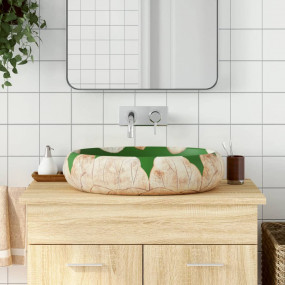 Countertop Basin Green and Brown Oval 23.2x15.7x5.9" Ce...