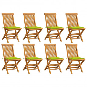 Patio Chairs with Bright Green Cushions 8 pcs Solid Tea...