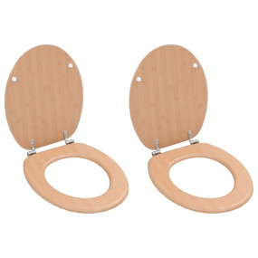 WC Toilet Seats 2 pcs with Lids MDF Bamboo Design (2x14...