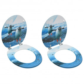 WC Toilet Seats with Lid 2 pcs MDF Penguin Design (2x14...